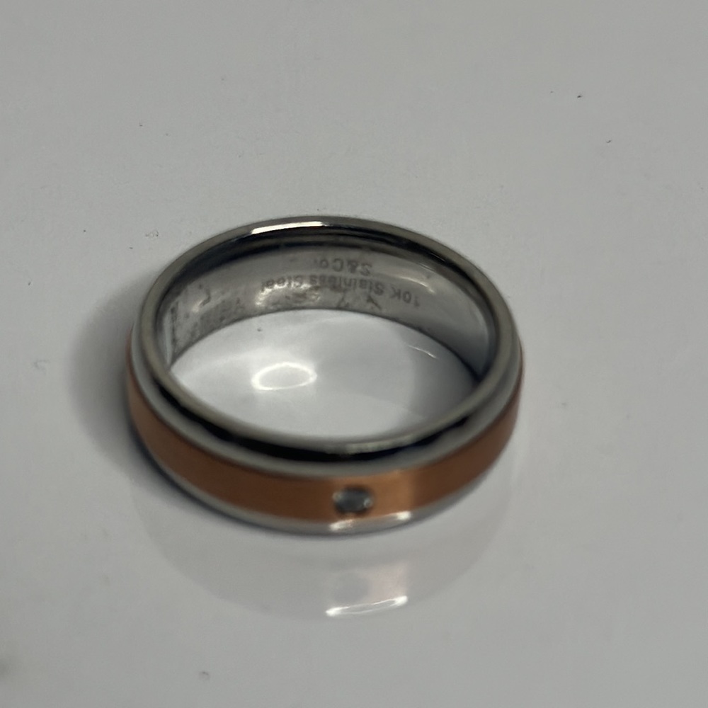 Mens 10kt Rose Gold-SS Diamond Wedding Band, Size 10 - Picture 4 of 8